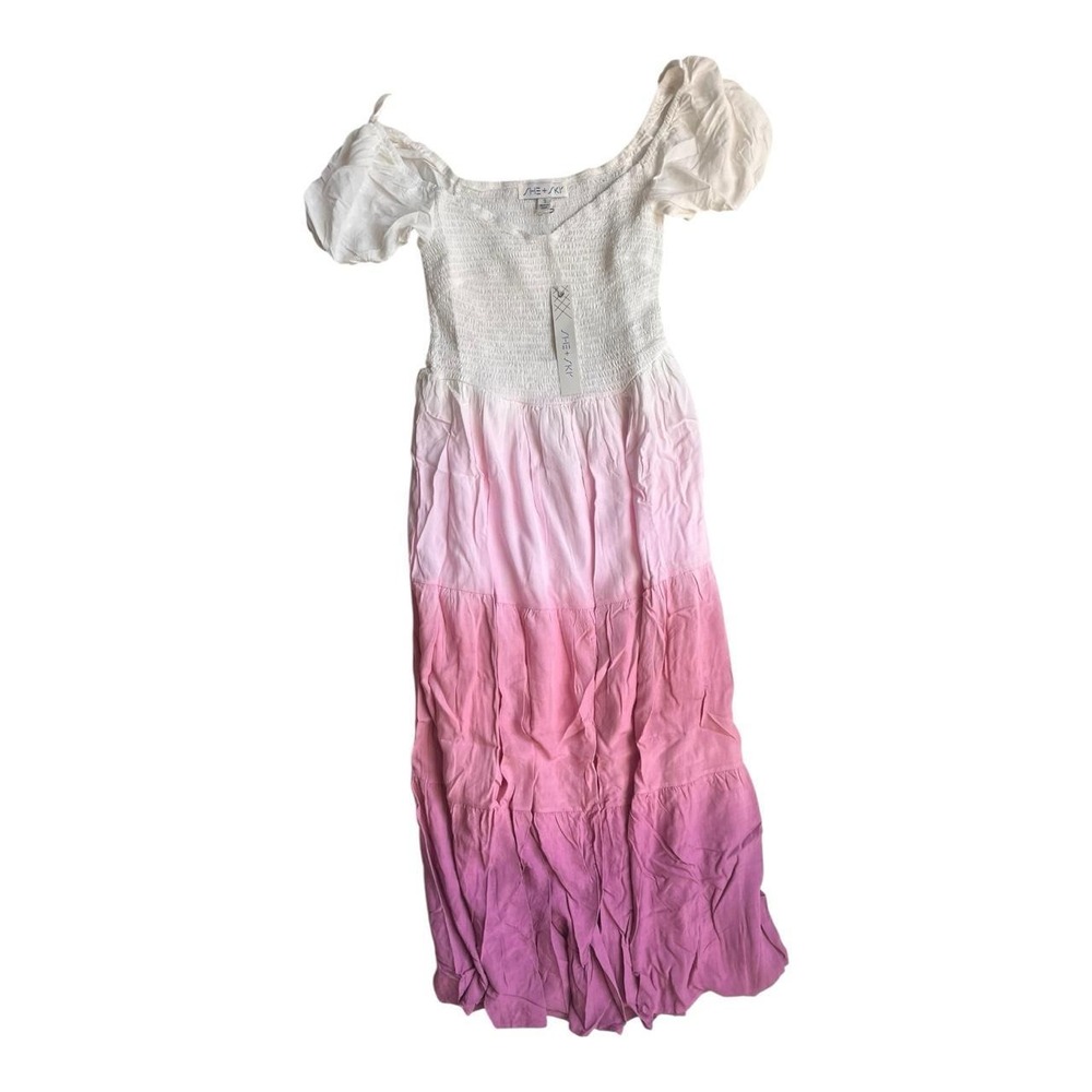 She + Sky pink ombre maxi dress with puff sleeves in size Smalll S Fairycore - Picture 4 of 4
